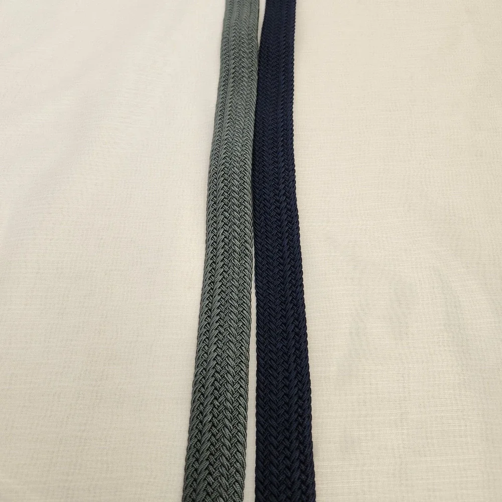 Mens Navy & Gray Woven Stretch Covered Buckle Leather Belt Size L-38-40 Set of 2